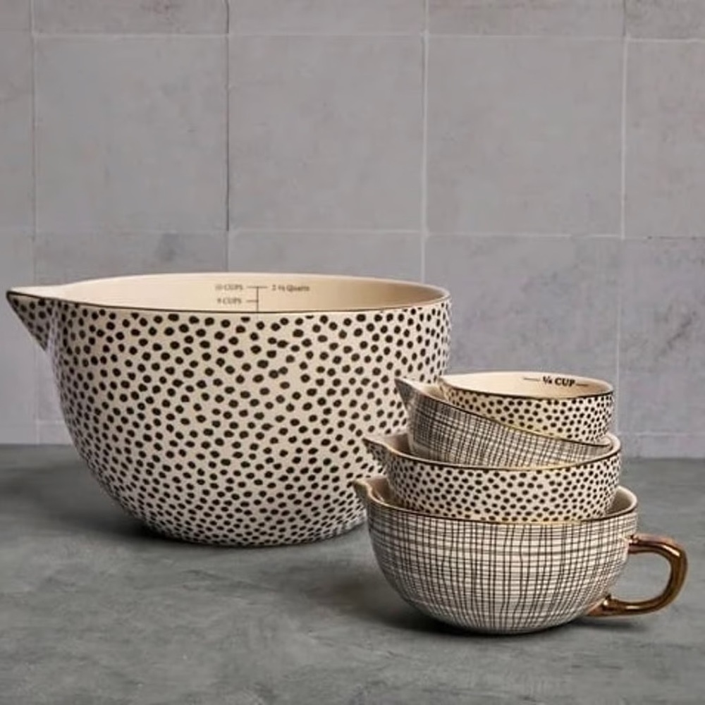New Boho Farmhouse Thyme and Table Black & White Dots Ceramic 5pc Measuring Set